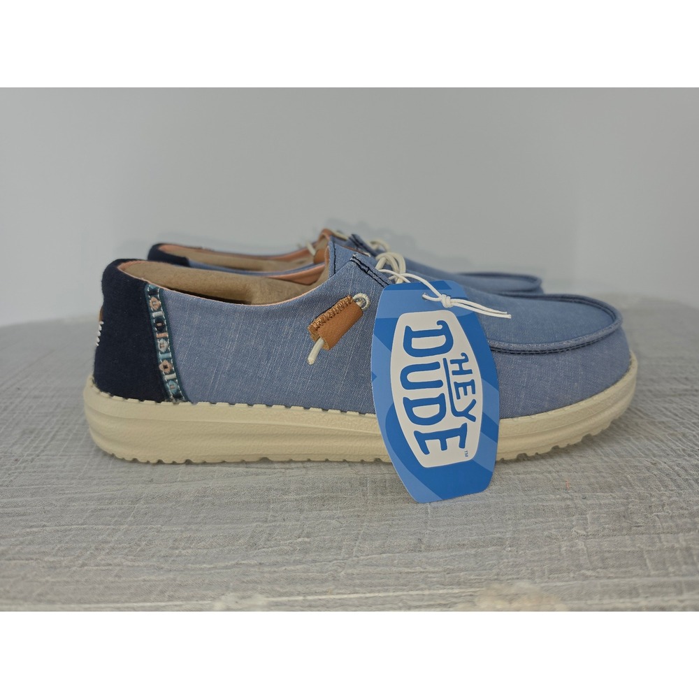 Hey Dude Wendy Chambray Boho Blue Slip On Loafers 40729-425 Womens Size 10